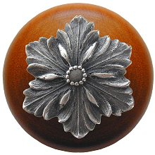 Notting Hill NHW-725C-AP Opulent Flower Wood Knob in Antique Pewter/Cherry wood finish